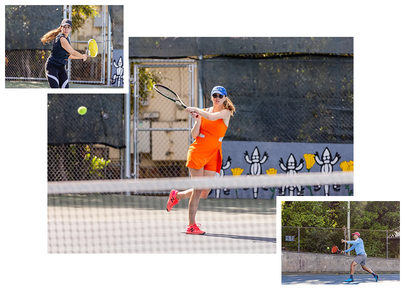 A woman swinging at a tennis ball with her racket.